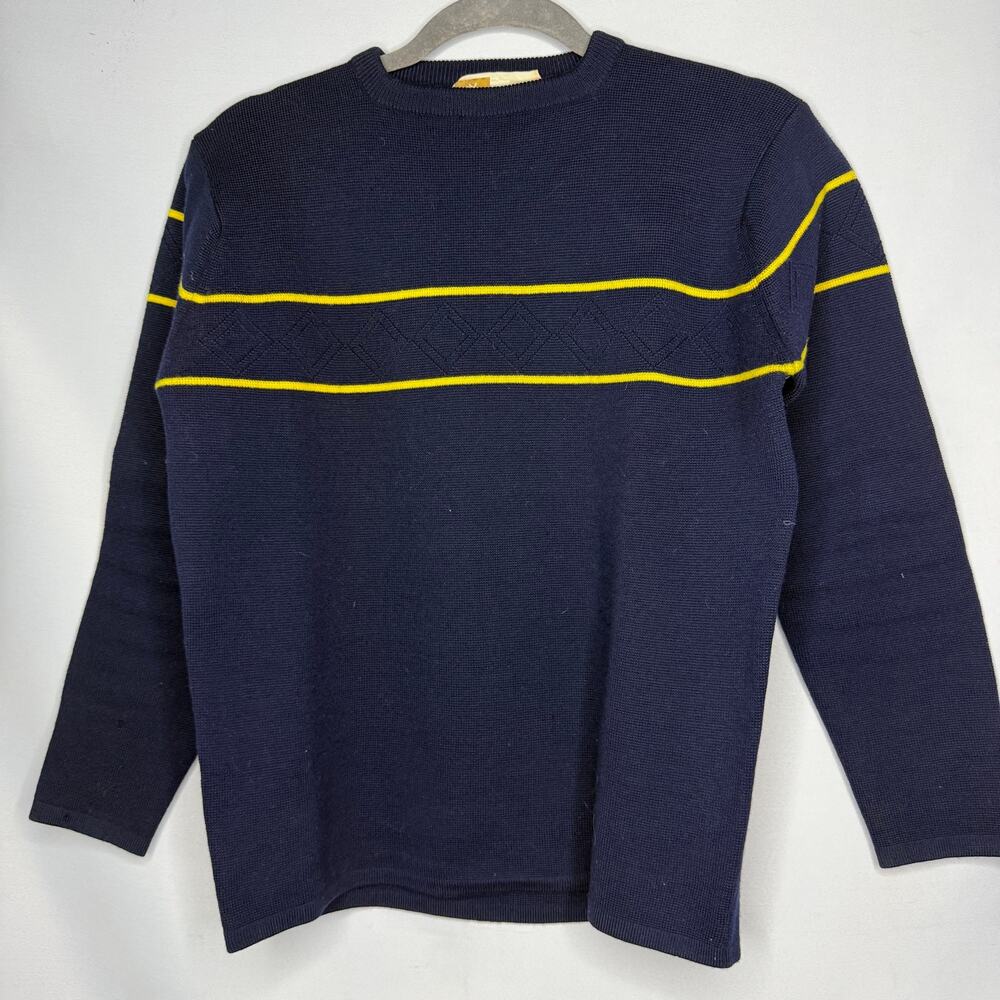 Vintage White Stag Navy Yellow Stripe Diamond Knit Sweater Hong Kong 70s 80s